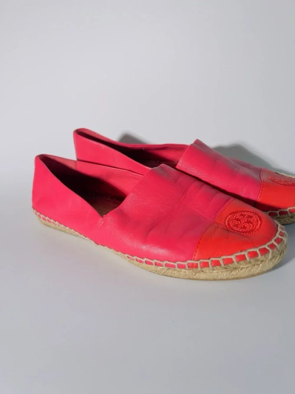 Tory Burch Colorblock Leather Espadrille Flats Pink Red Size 8.5 No Box - Picture 5 of 13